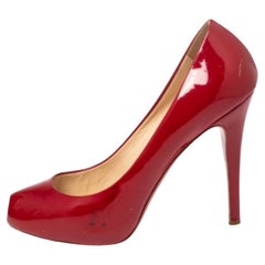 Christian Louboutin Red Patent Leather Peep Toe Platform Pumps Size 38
