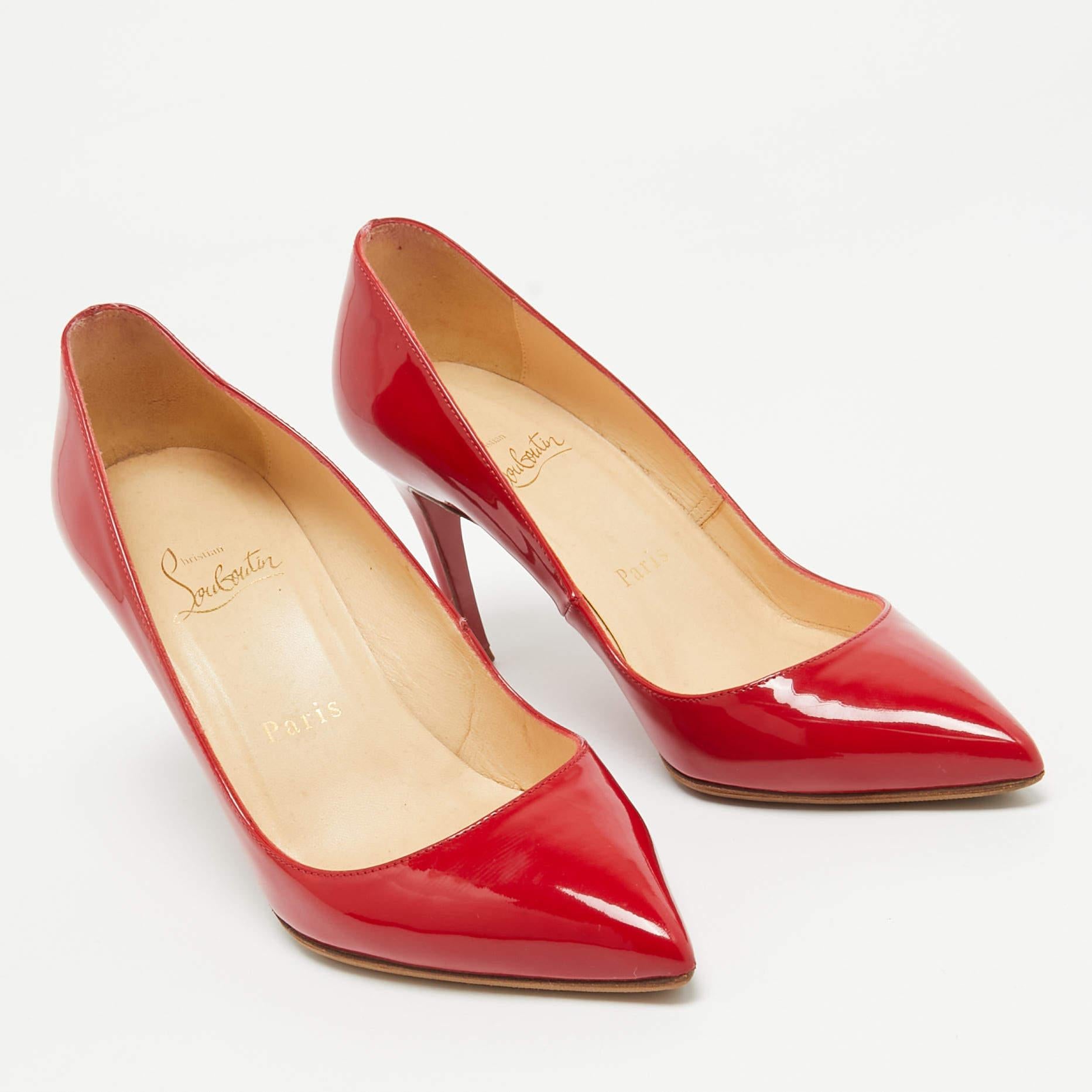 Women's Christian Louboutin Red Patent Leather Pigalle Pumps Size 35.5