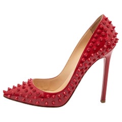 Christian Louboutin Red Patent Leather Pigalle Spike Pumps Size 37.5