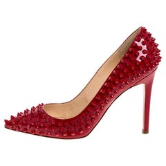 Christian Louboutin Red Patent Leather Pigalle Spikes Pointed Toe Pumps Size 38