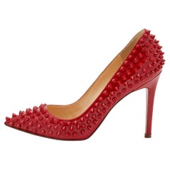 Christian Louboutin Red Patent Leather Pigalle Spikes Pumps Size 36