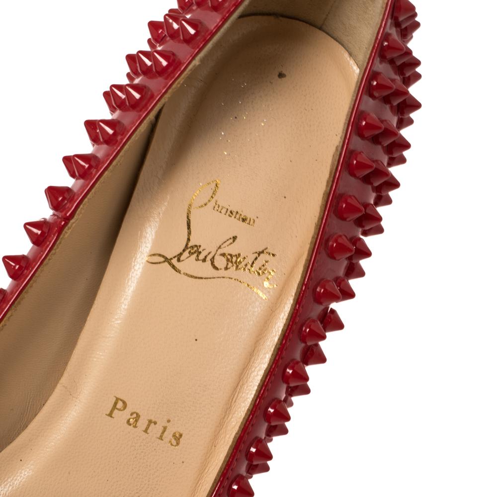 Christian Louboutin Red Patent Leather Pigalle Spikes Pumps Size 37.5 In Good Condition In Dubai, Al Qouz 2