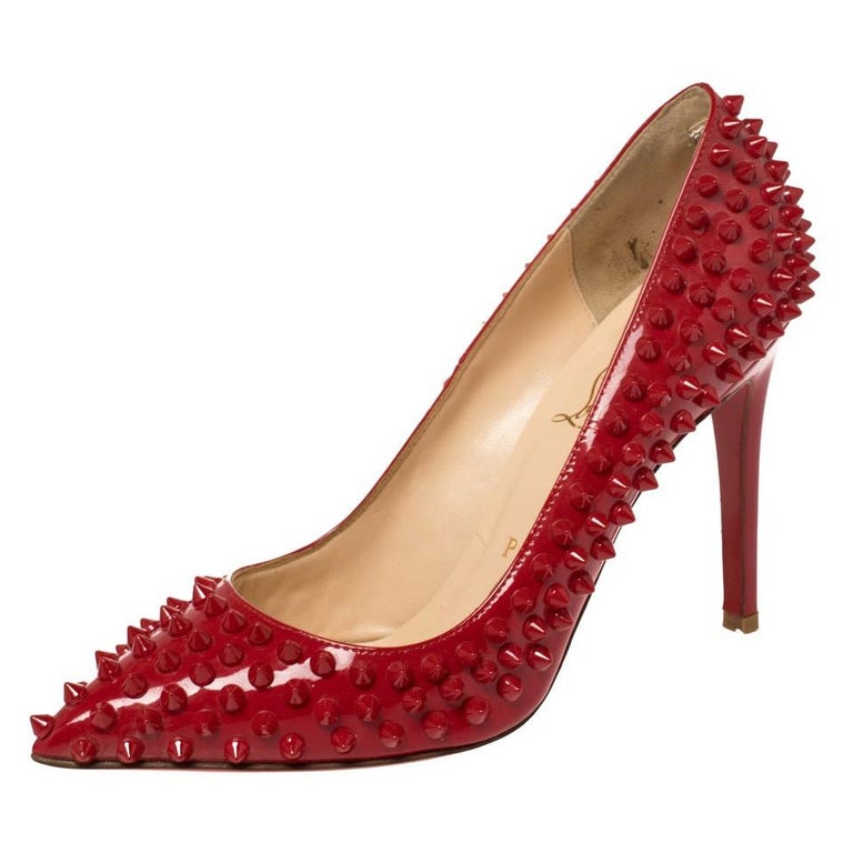 Christian Louboutin Red Patent Leather Pigalle Spikes Pumps Size 37.5 at  1stDibs