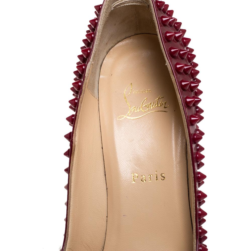 Women's Christian Louboutin Red Patent Leather Pigalle Spikes Pumps Size 39.5