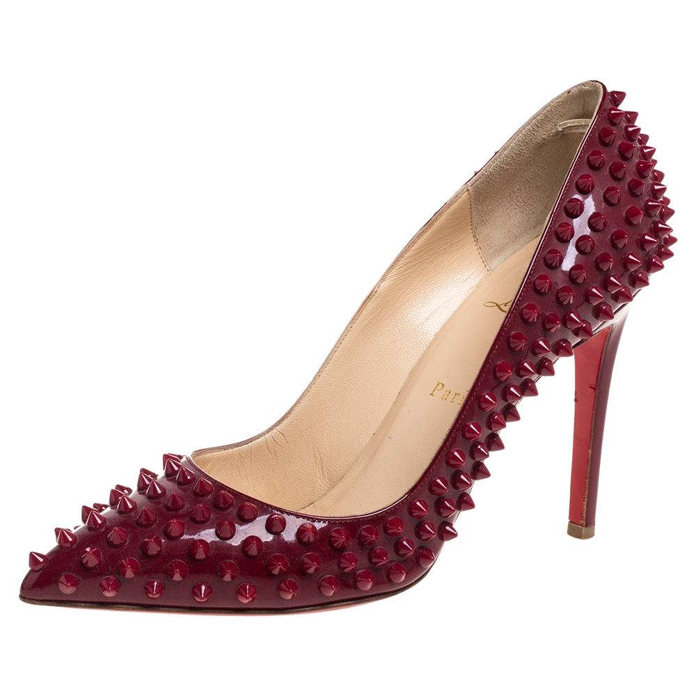Christian Louboutin Red Patent Leather Pigalle Spikes Pumps Size 39.5