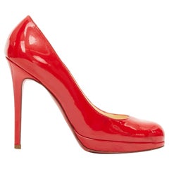 CHRISTIAN LOUBOUTIN red patent leather platform almond toe slim heel pump EU36.5