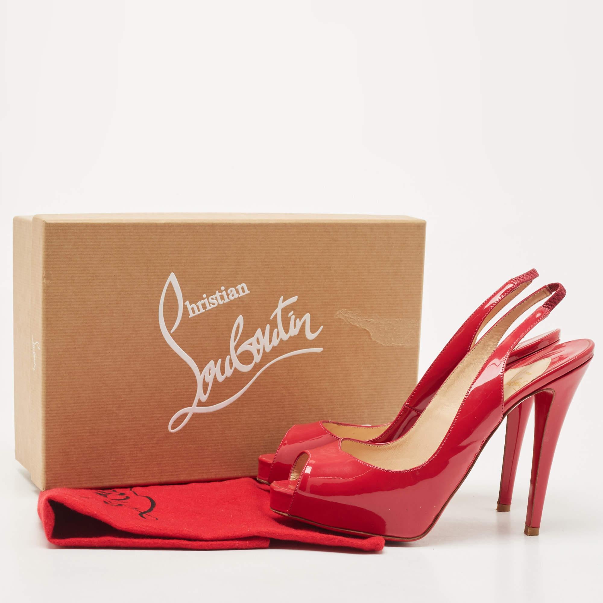 Christian Louboutin Red Patent Leather Private Number Peep Toe Slingback Sandals 5