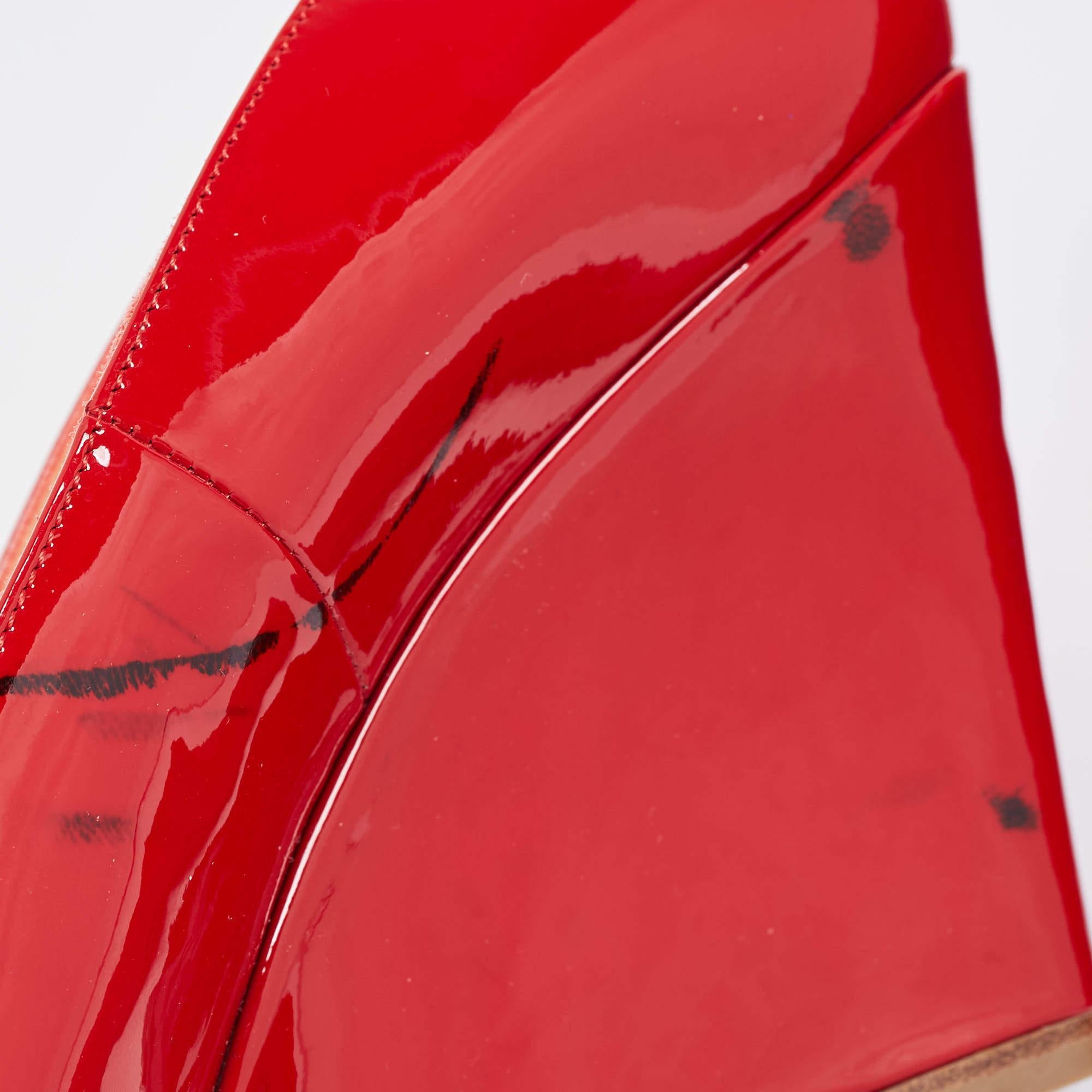 Christian Louboutin Red Patent Leather Ron Ron Wedge Pumps Size 38.5 For Sale 2