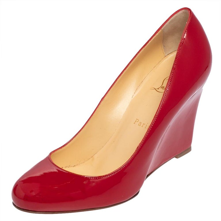 Christian Red Patent Leather Ron Ron Zeppa Wedge Pumps Size 40 at 1stDibs