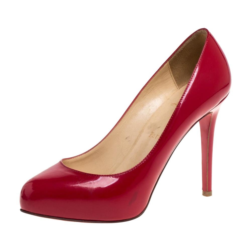 Christian Louboutin Red Patent Mary Jane Peep Toe Pumps 37 For Sale at ...