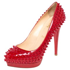 Christian Louboutin Red Patent Leather Spiked Bianca Platform Pumps Size 40
