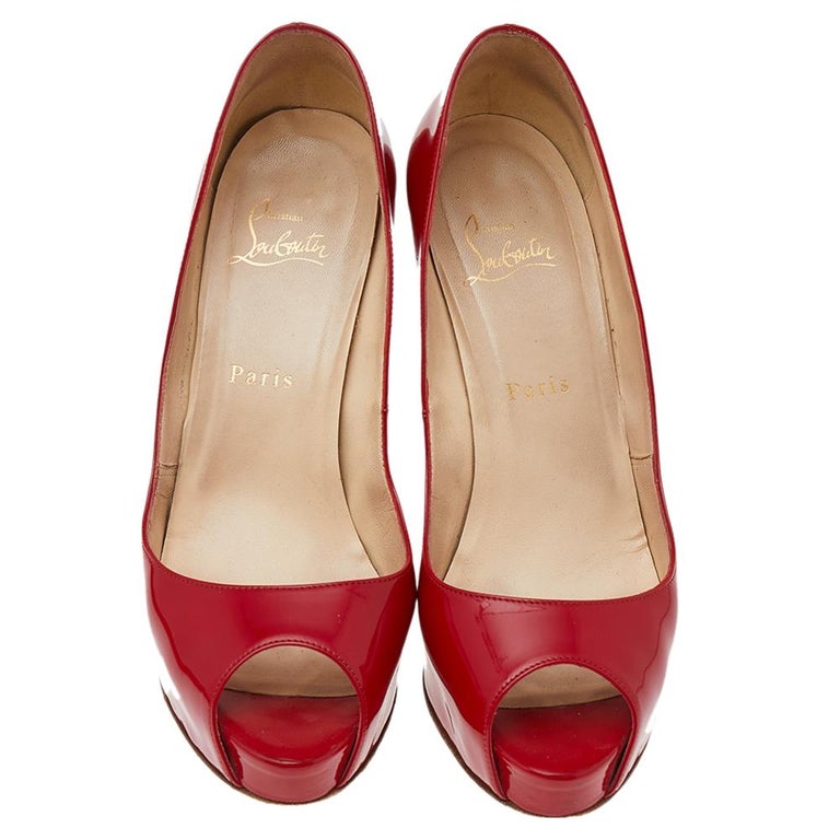Christian Louboutin Red Patent Leather Very Prive PeepToe Pumps Size 39 ...