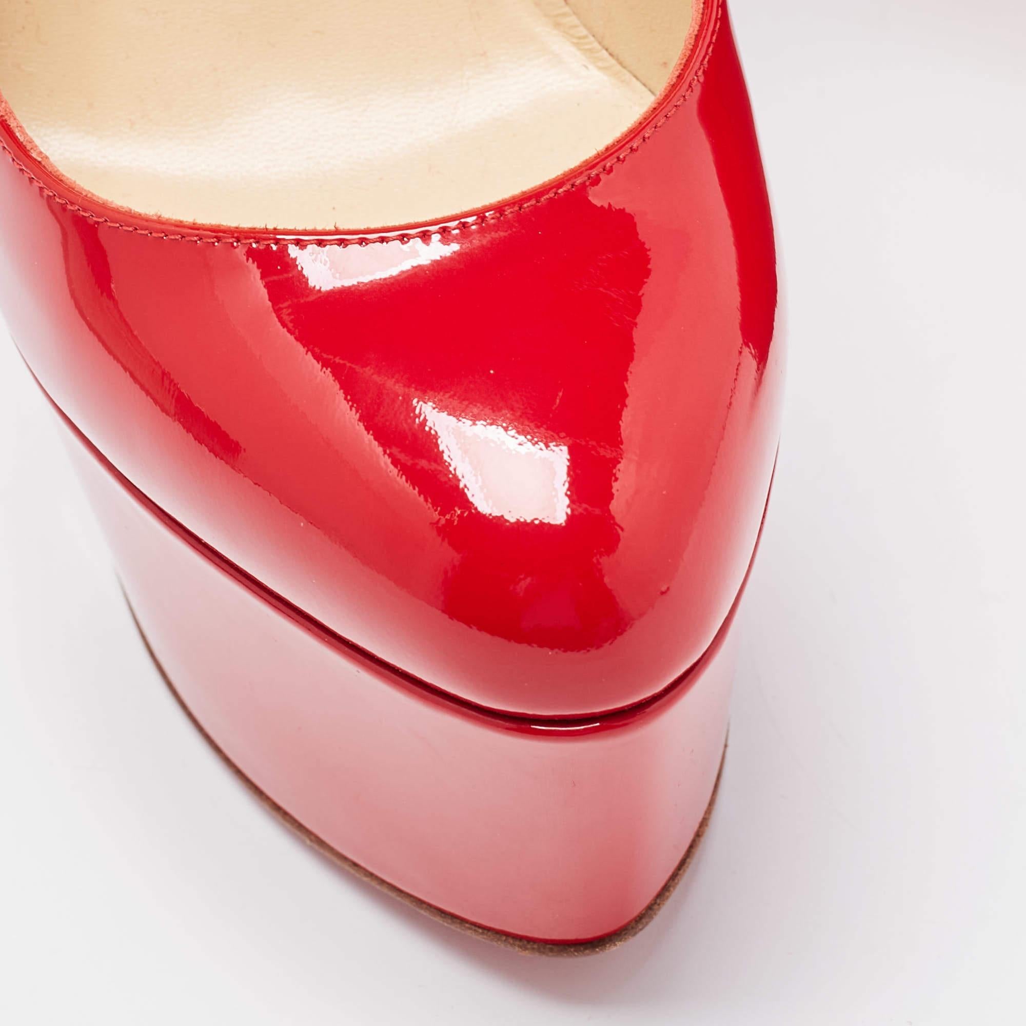 Christian Louboutin Red Patent Leather Victoria Platform Pumps Size 36 3