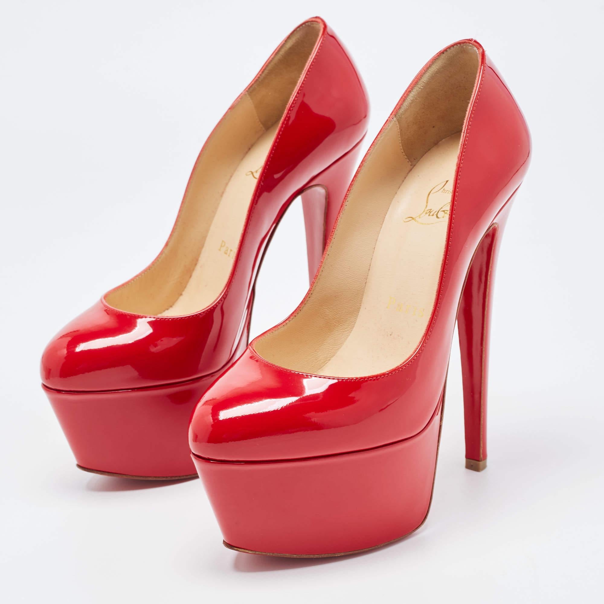 Christian Louboutin Red Patent Leather Victoria Platform Pumps Size 36 4