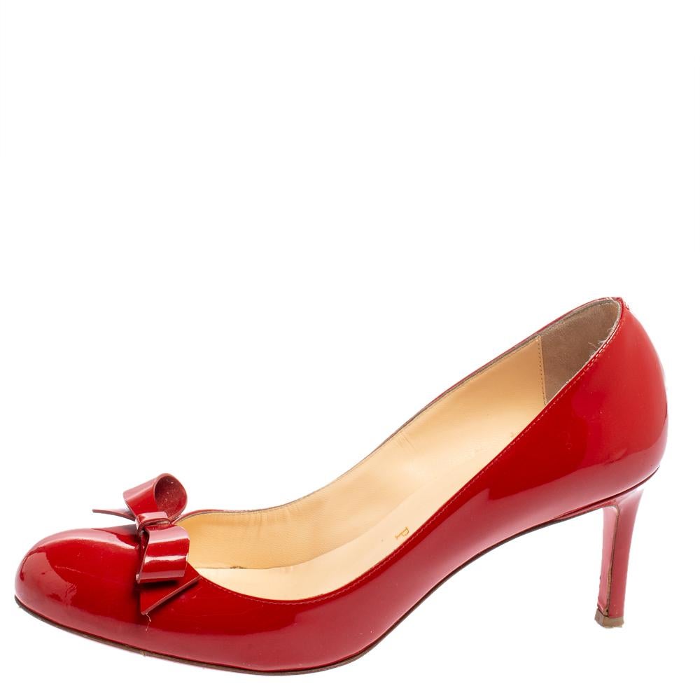 Christian Louboutin Red Patent Leather Vinodo Bow Pumps Size 38 1