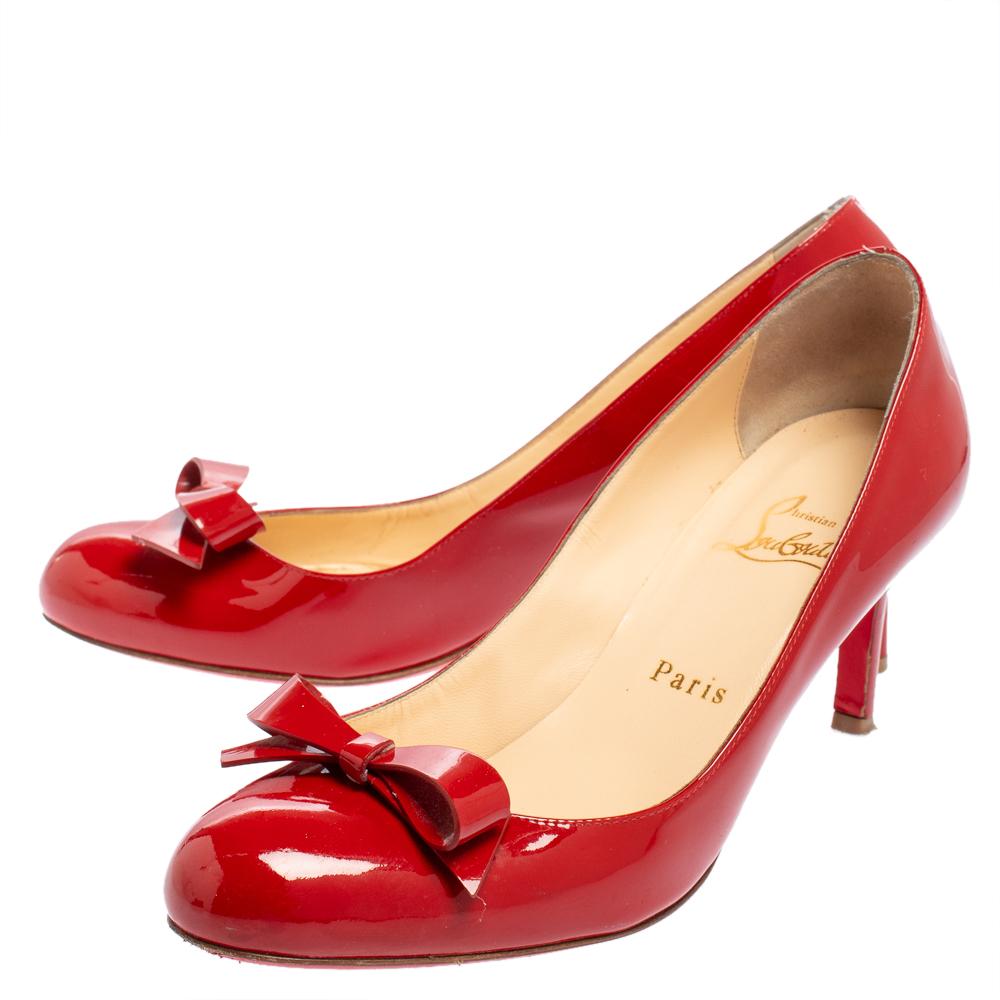 Christian Louboutin Red Patent Leather Vinodo Bow Pumps Size 38 3