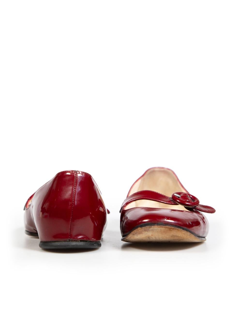 Brown Christian Louboutin Red Patent Mary Jane Flats Size IT 37.5