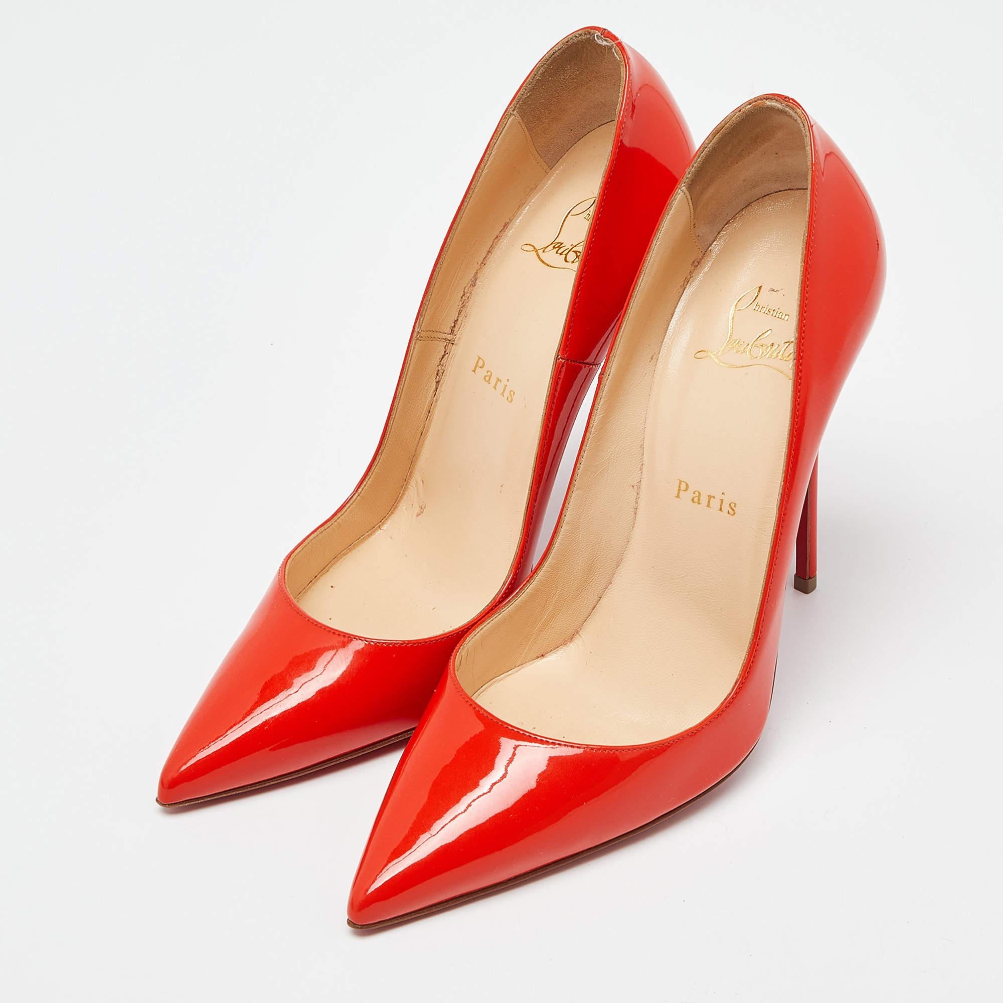 Women's Christian Louboutin Red Patent Pigalle Pumps Size 38 For Sale