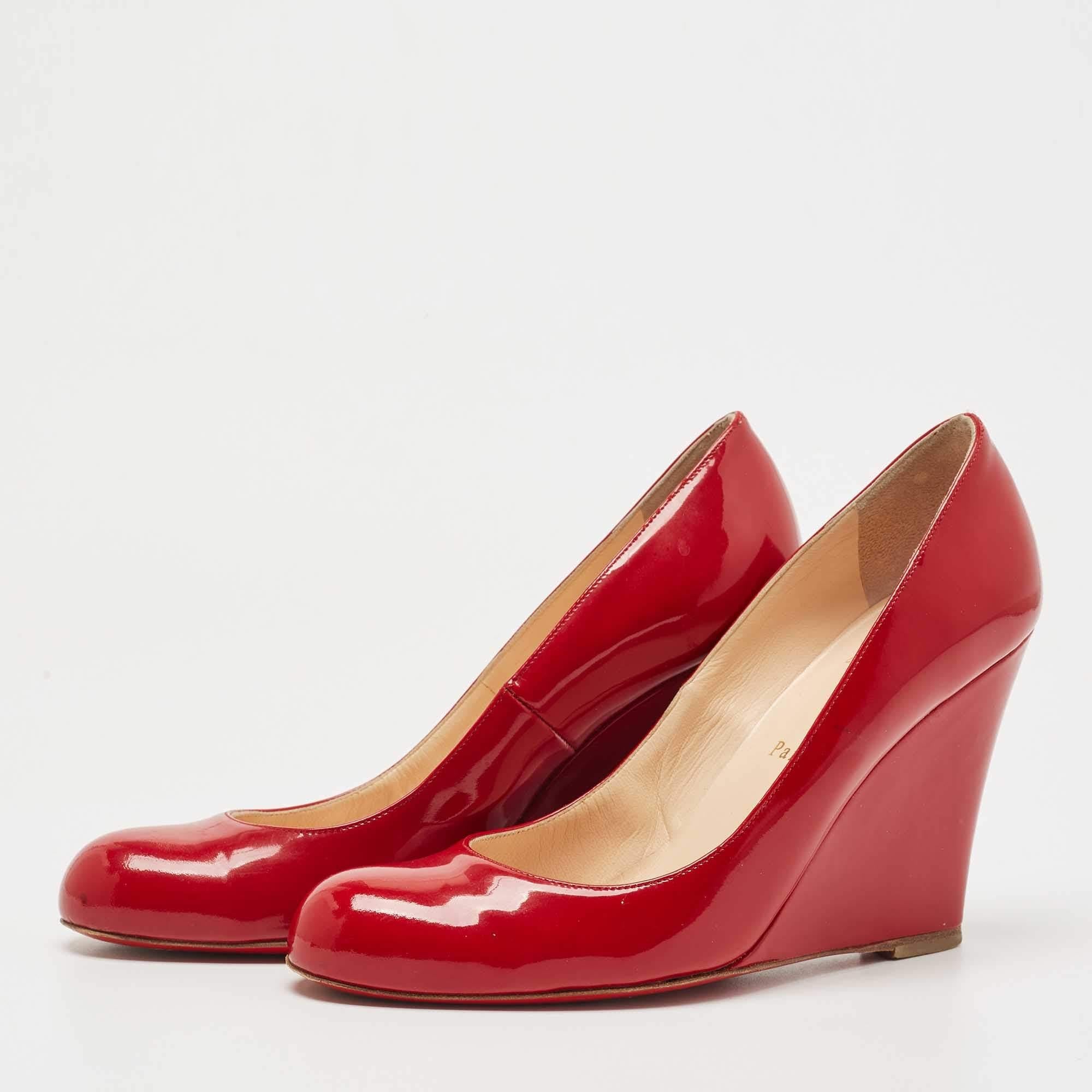 Women's Christian Louboutin Red Patent RonRon Zeppa Wedge Pumps Size 39