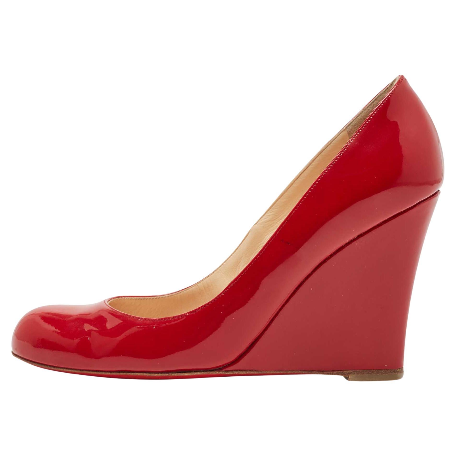 Christian Louboutin Red Patent RonRon Zeppa Wedge Pumps Size 39