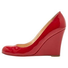 Christian Louboutin Red Patent RonRon Zeppa Wedge Pumps Size 39