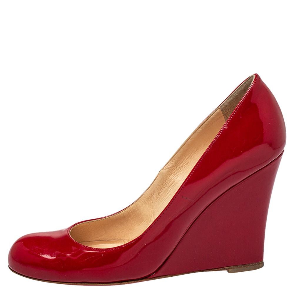 Christian Louboutin Red Patent Wedge Pumps Size 39 at 1stDibs