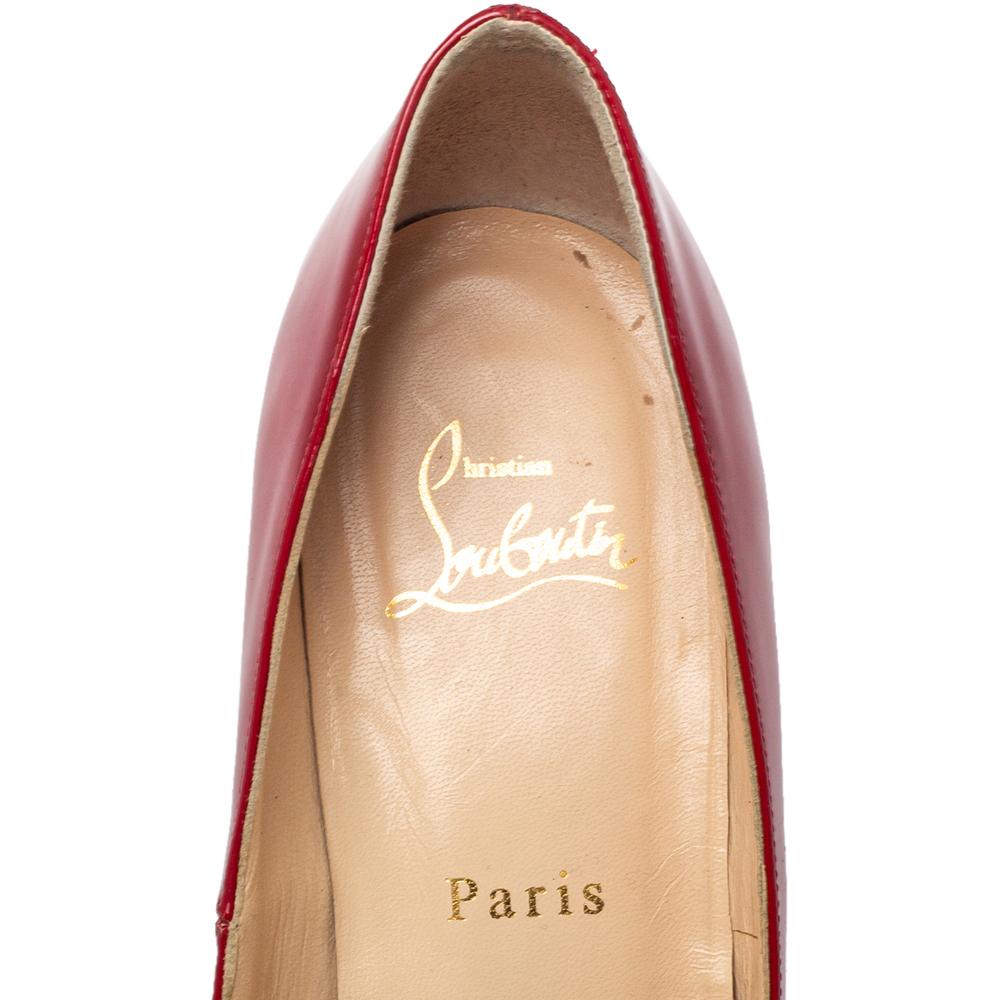 Brown Christian Louboutin Red Patent Wedge Pumps Size 39
