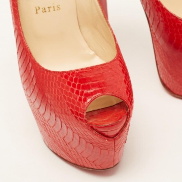 Christian Louboutin Red Python Highness Pumps Size 37.5 For Sale 1