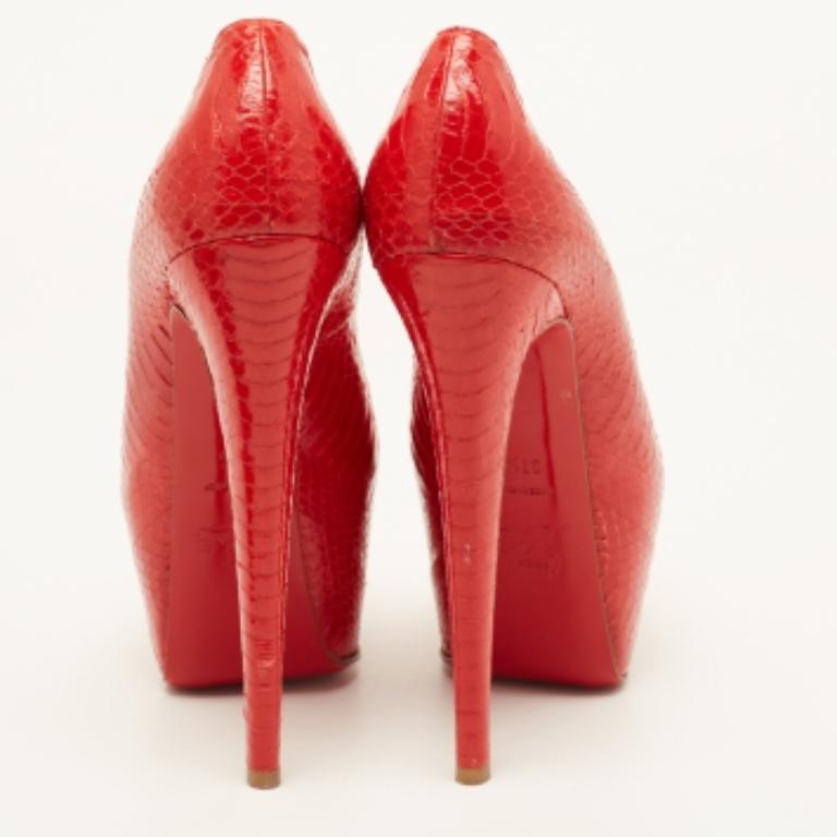 Christian Louboutin Red Python Highness Pumps Size 37.5 For Sale 2