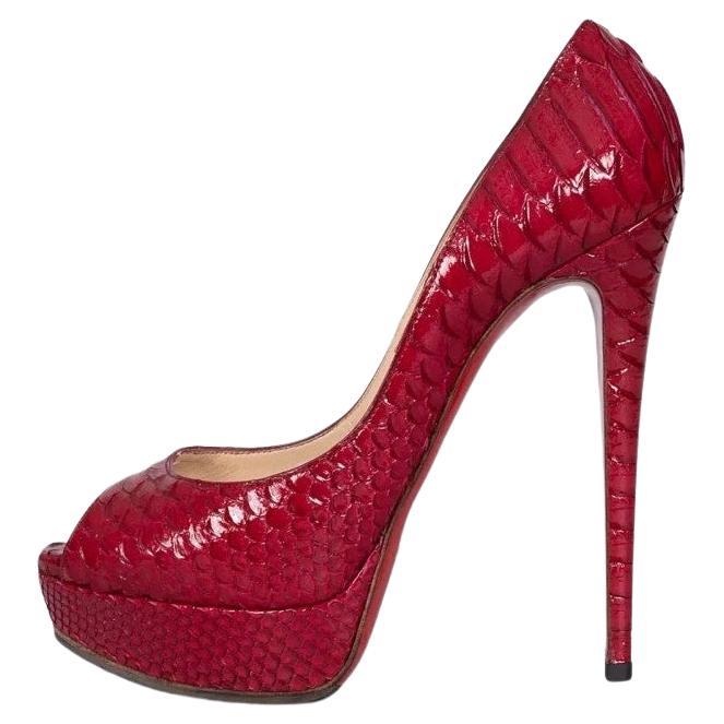 Christian Louboutin Red Python Peep-Toe Heels - Size 40 in vendita