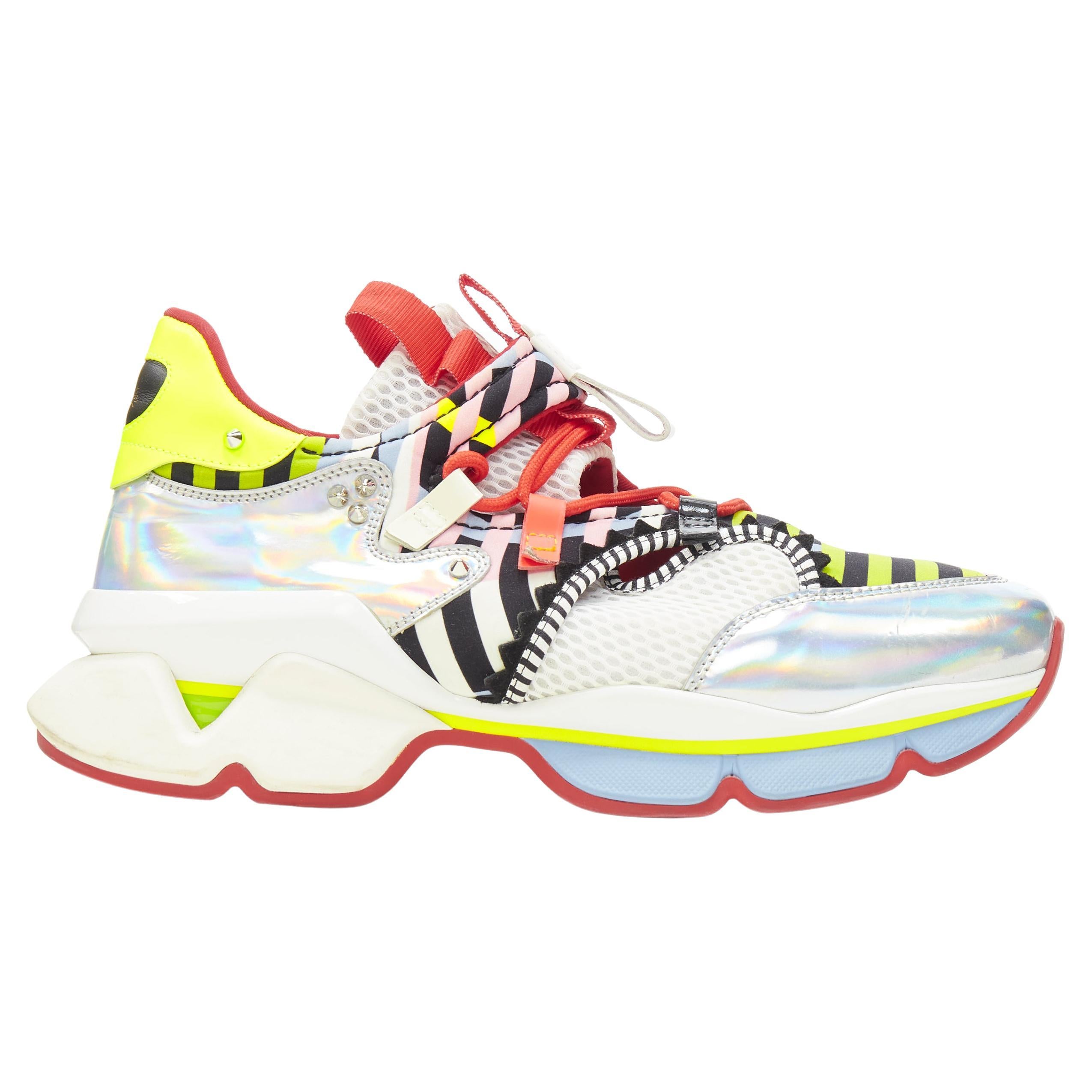 CHRISTIAN LOUBOUTIN Red Runner silver neon yellow pop low dad sneakers ...
