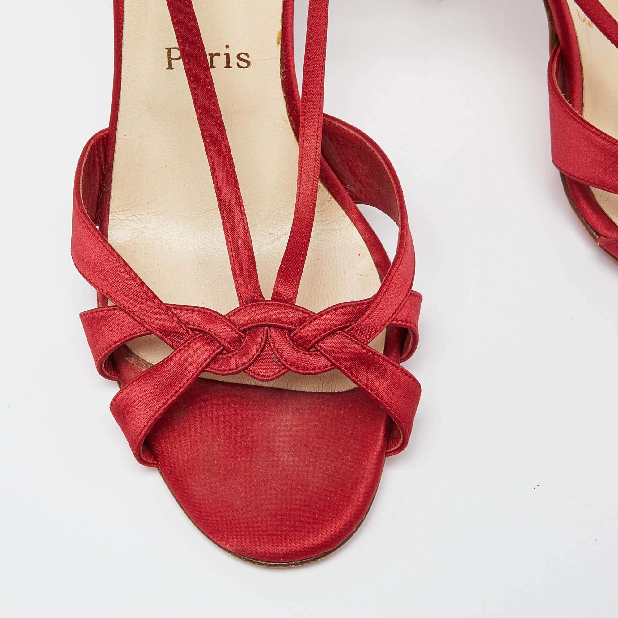 Women's Christian Louboutin Red Satin Buckle Slingback Sandals Size 41 For Sale