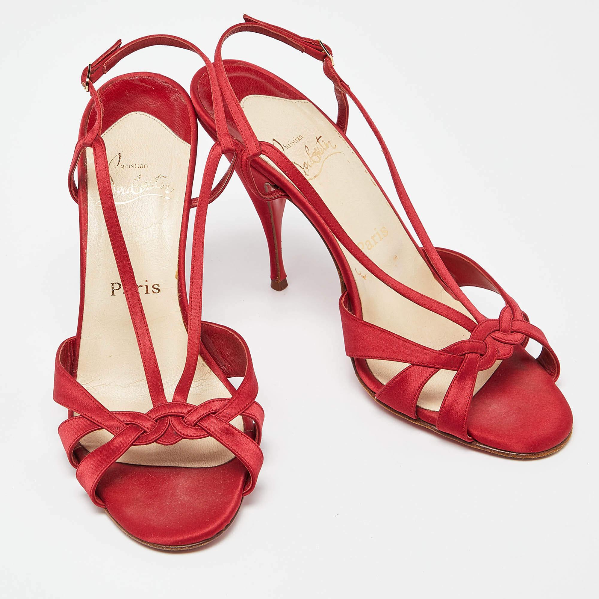 Christian Louboutin Red Satin Buckle Slingback Sandals Size 41 For Sale 1