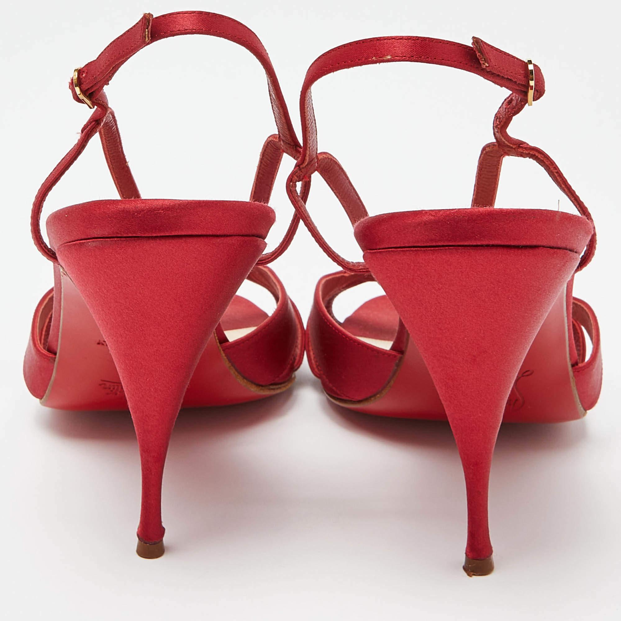 Christian Louboutin Red Satin Buckle Slingback Sandals Size 41 For Sale 2