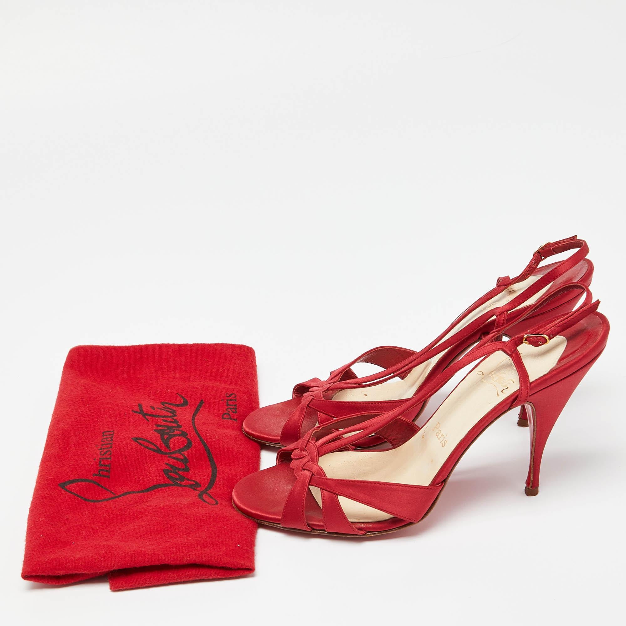 Christian Louboutin Red Satin Buckle Slingback Sandals Size 41 For Sale 5