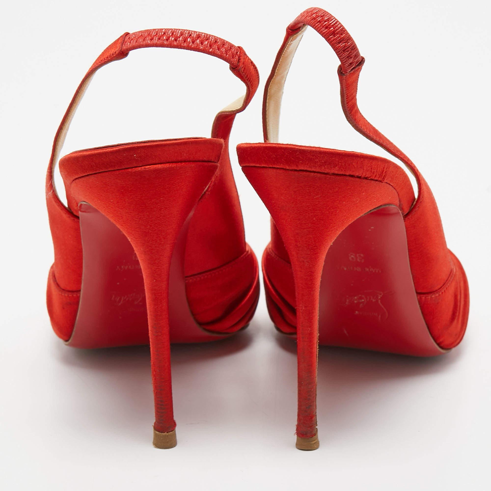 Christian Louboutin Red Satin Jenny Slingback Pumps Size 39 For Sale 2