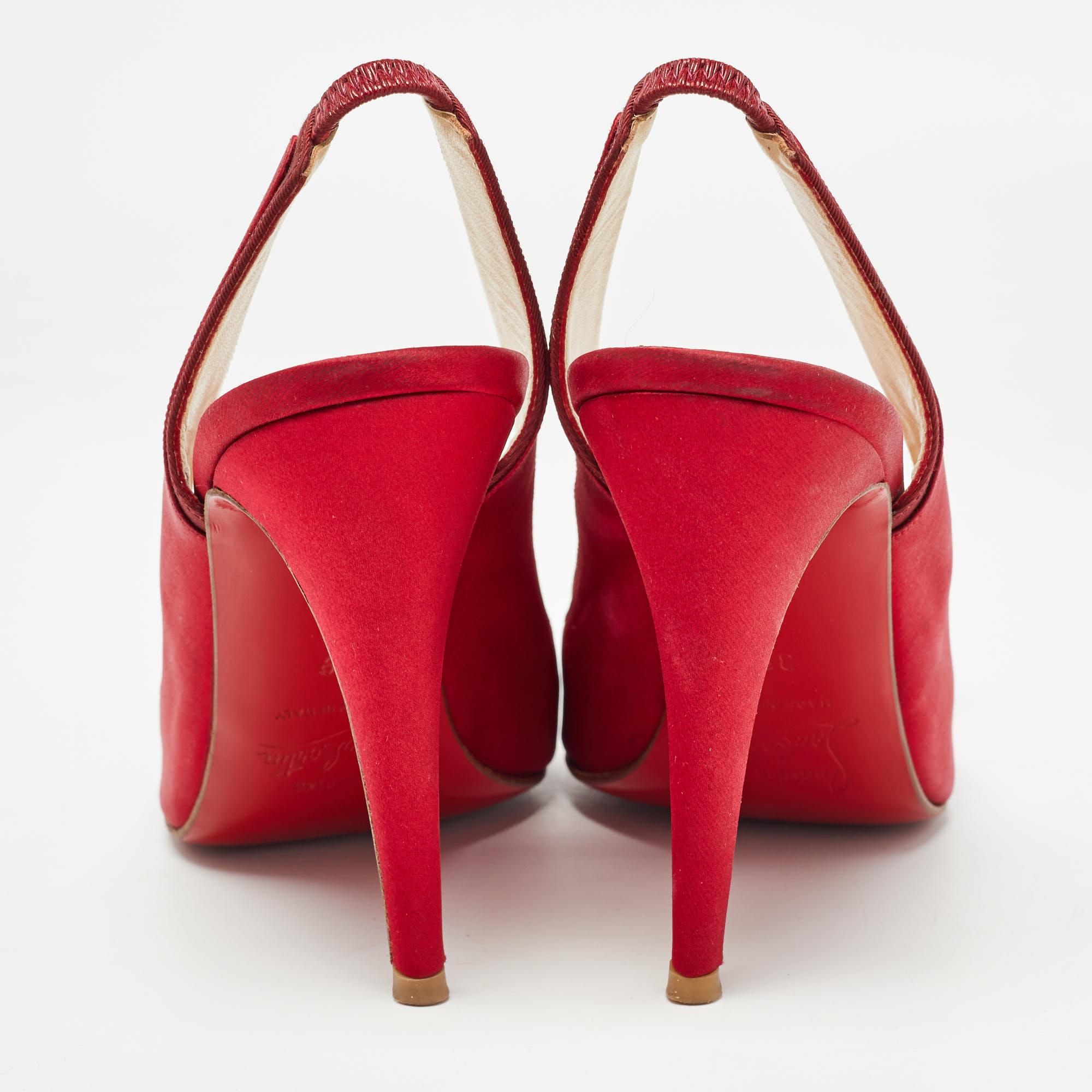 Christian Louboutin Red Satin Nooka Slingback Pumps Size 39 1