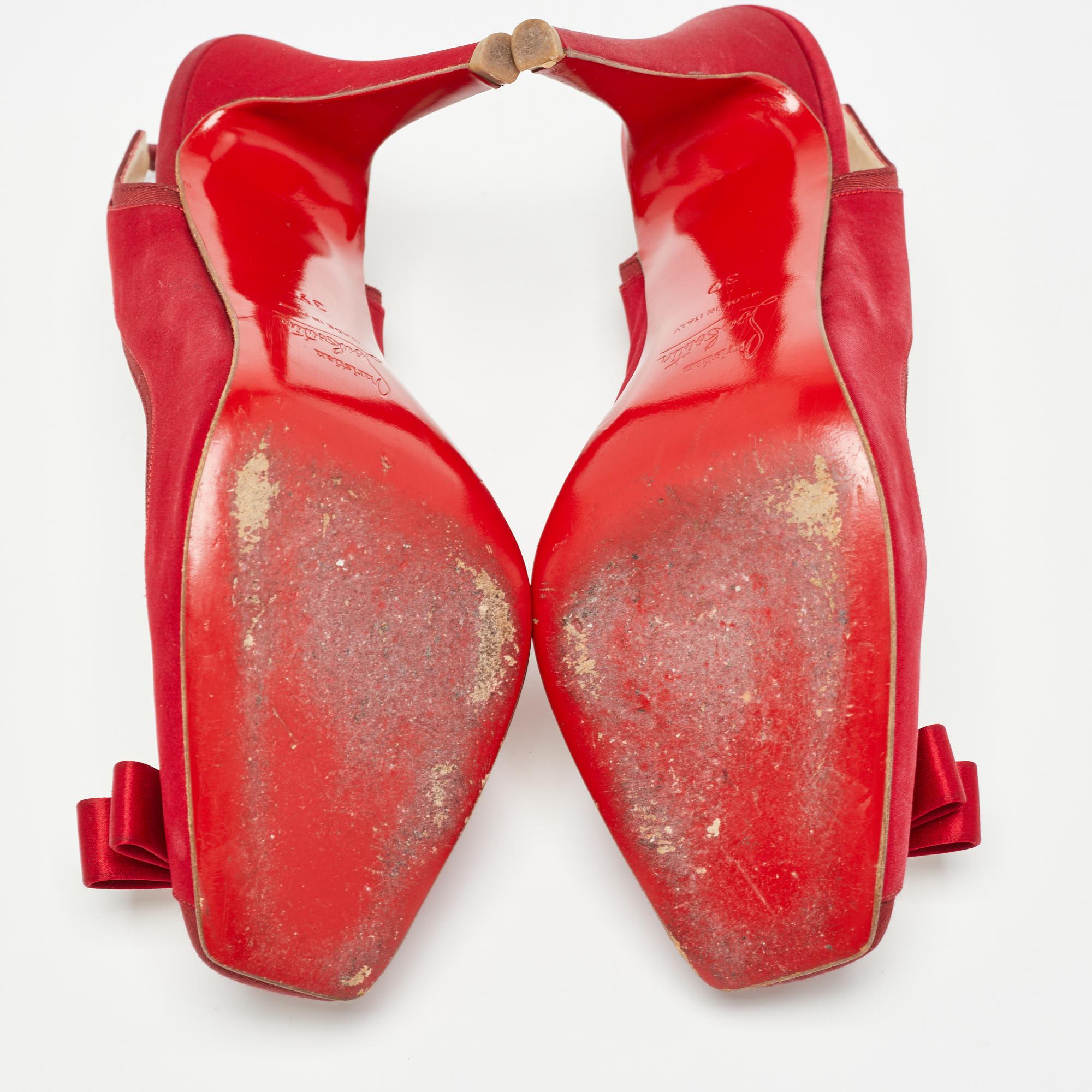 Christian Louboutin Red Satin Nooka Slingback Pumps Size 39 2