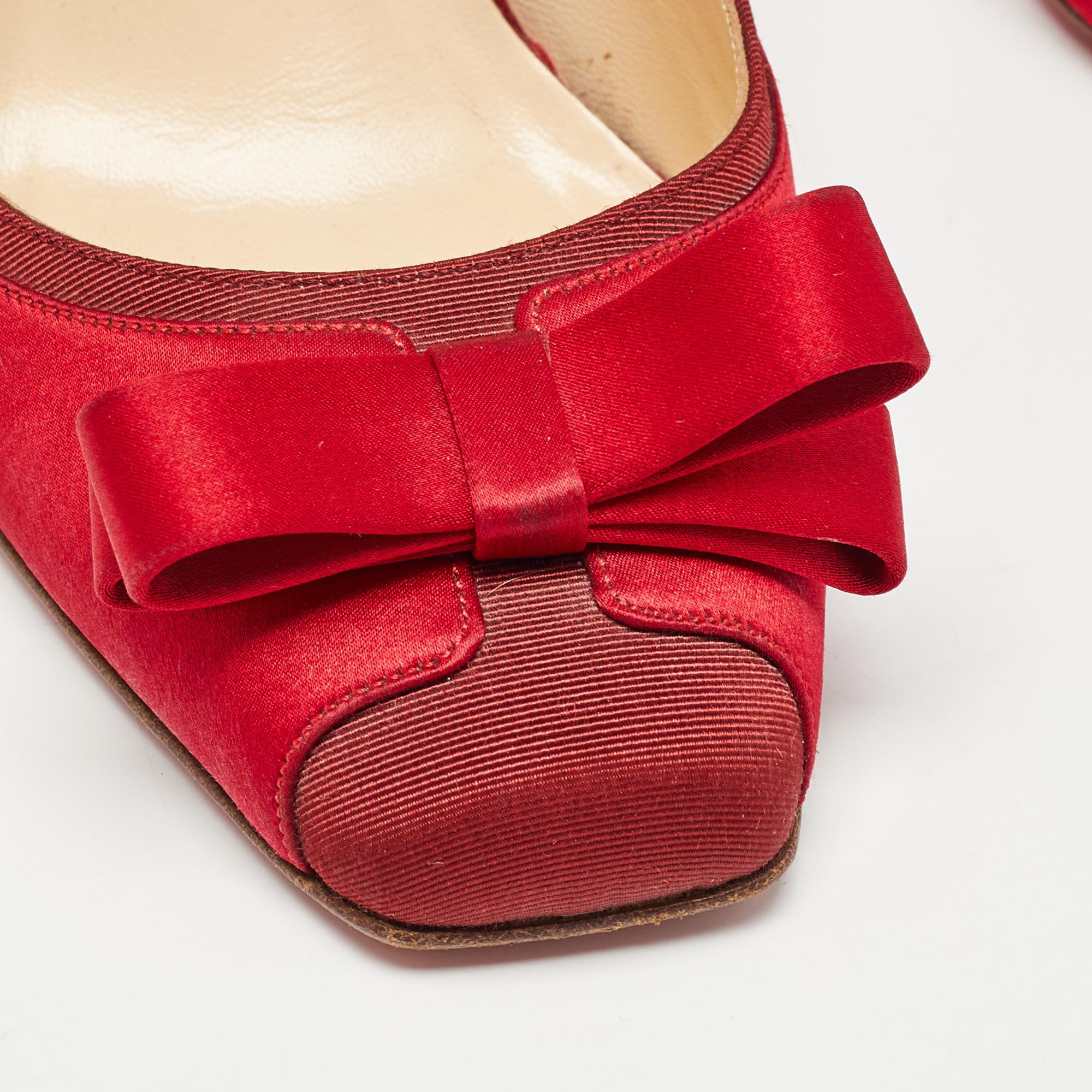 Christian Louboutin Red Satin Nooka Slingback Pumps Size 39 3