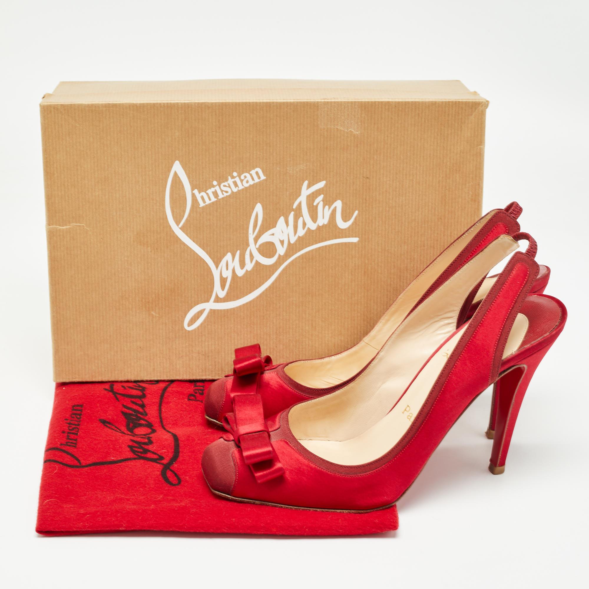 Christian Louboutin Red Satin Nooka Slingback Pumps Size 39 5