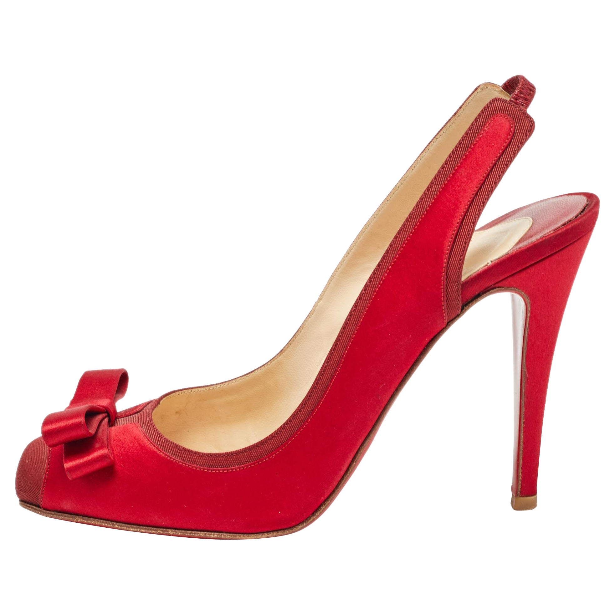 Christian Louboutin Red Satin Nooka Slingback Pumps Size 39