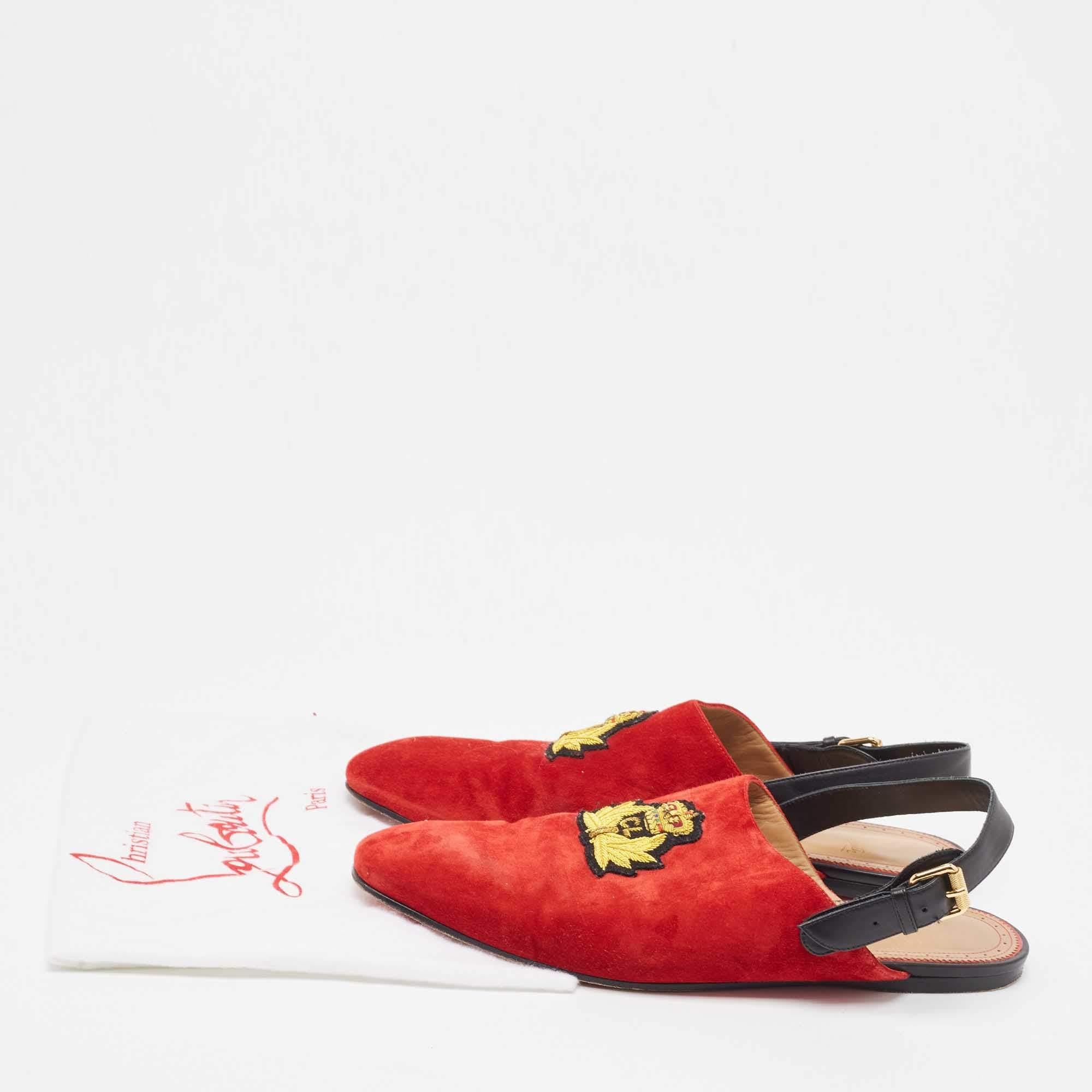 Christian Louboutin Red Suede And Leather Slingback Sandals Size 45 For Sale 5
