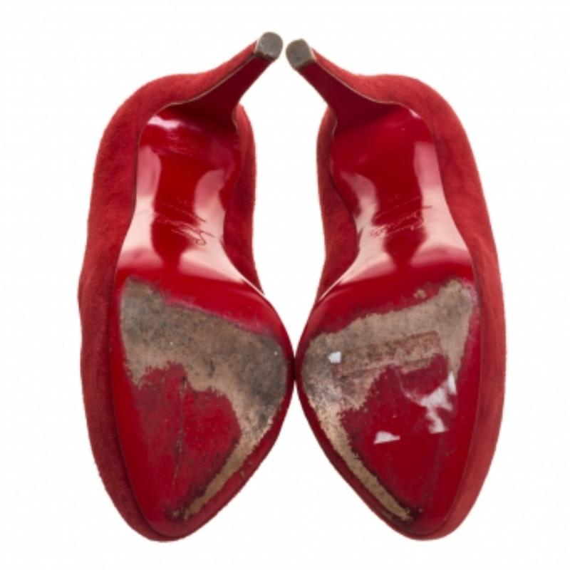 Christian Louboutin Red Suede Bianca Platform Pumps Size 35 For Sale 1