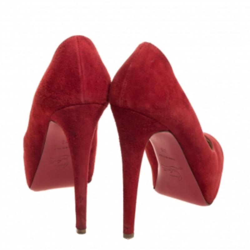 Christian Louboutin Red Suede Bianca Platform Pumps Size 35 For Sale 2