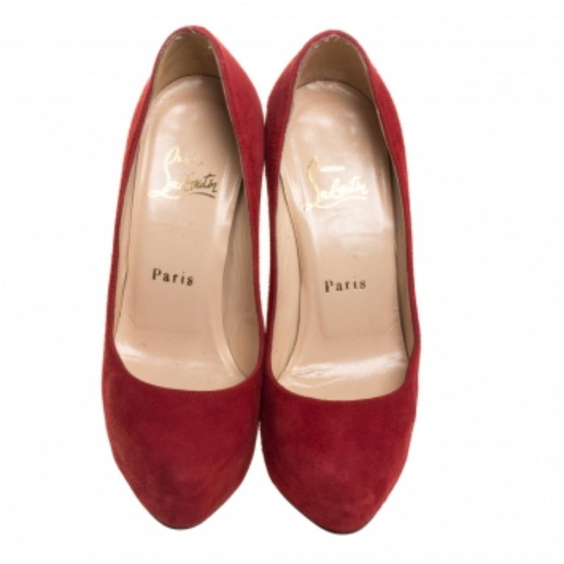 Christian Louboutin Red Suede Bianca Platform Pumps Size 35 For Sale 3