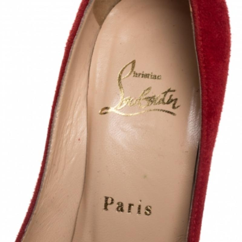 Christian Louboutin Red Suede Bianca Platform Pumps Size 35 For Sale 4