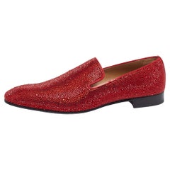Christian Louboutin Red Suede Dandelion Strass Smoking Slippers Size 44.5
