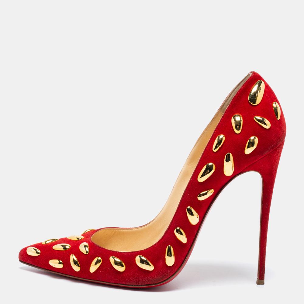 Christian Louboutin Red Suede Embellished Pumps Size 41 1