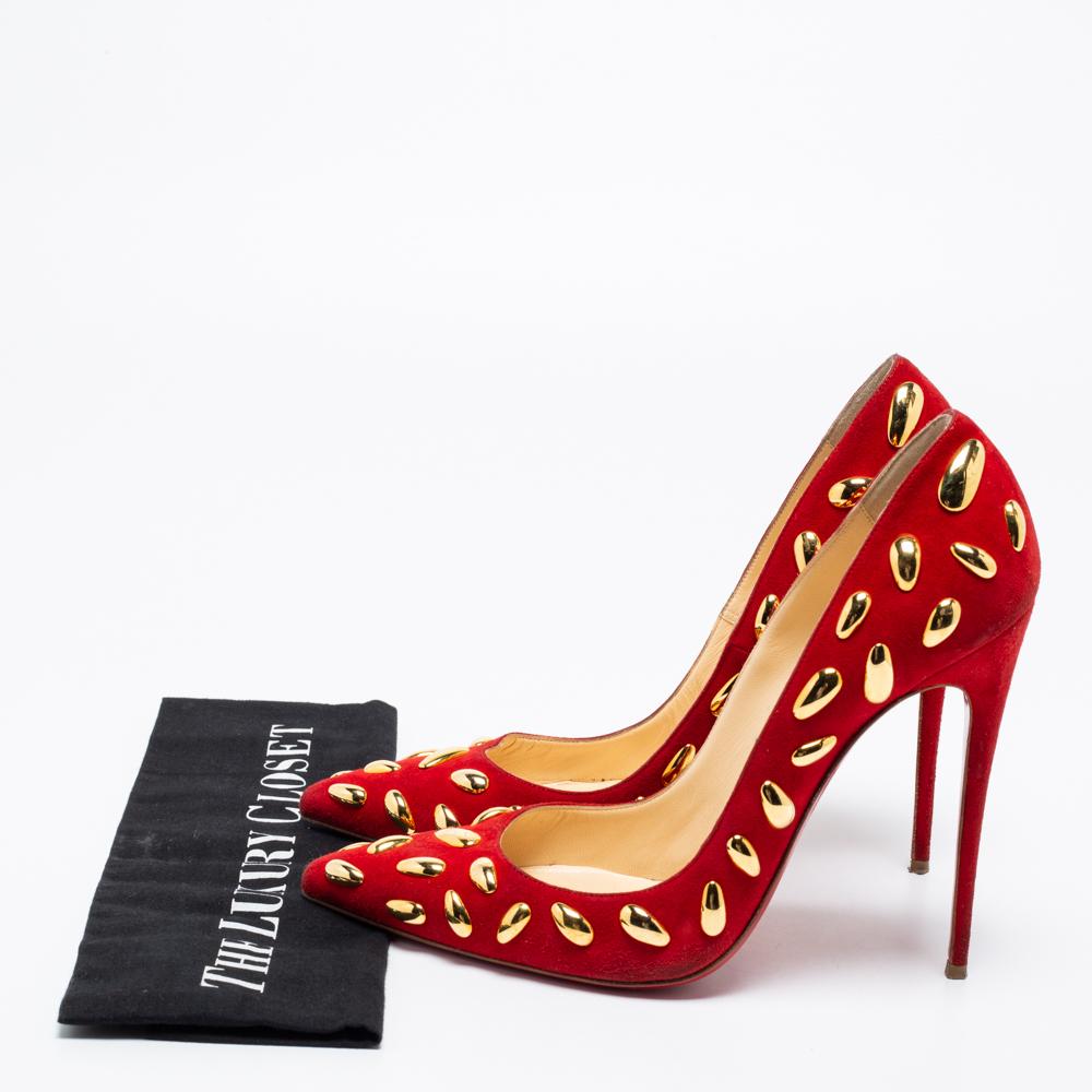 Christian Louboutin Red Suede Embellished Pumps Size 41 2