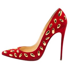 Christian Louboutin Red Suede Embellished Pumps Size 41